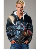  Dark Blue Thor Lightning Zip‑Up Hoodie
