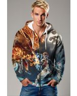 Brown & Blue Anime Battle Zip‑Up Hoodie