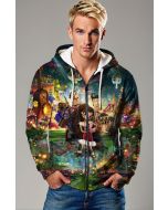 Colorful Animated Fantasy Zip‑Up Hoodie