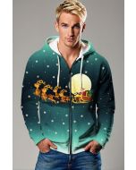 Dark Green Christmas Reindeer Santa Zip-Up Hoodie
