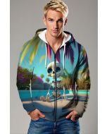 Aqua Blue Tropical Skeleton Zip-Up Hoodie