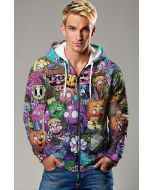 Multicolor Cartoon Characters Zip-Up Hoodie