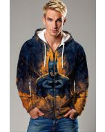 Dark Blue & Orange Batman Graphic Zip‑Up Hoodie