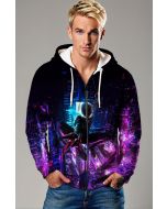 Dark Black & Neon Spider‑Man City Graphic Zip‑Up Hoodie