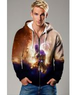 Brown & Black Thanos Infinity Gauntlet Graphic Zip‑Up Hoodie