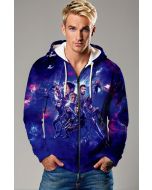 Dark Blue Avengers Galaxy Graphic Zip‑Up Hoodie