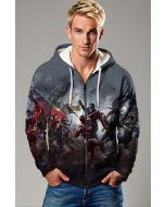 Gray Avengers Battle Scene Zip‑Up Hoodie
