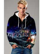 Dark Blue Avengers Galactic Battle Zip‑Up Hoodie