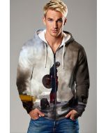 Gray Captain America Battle Zip‑Up Hoodie
