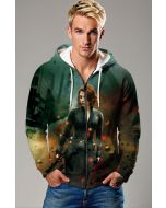 Dark Green Black Widow Zip‑Up Hoodie