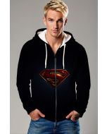 Superman S Shield Graphic Apparel – Iconic Red & Gold Black Zip‑Up Hoodie