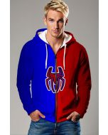 Spider Logo Split Red & Blue Zip‑Up Hoodie