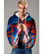 Captain Marvel Graphic Apparel – Vibrant Red & Blue Zip‑Up Hoodie