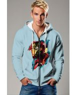 Iron Hero Polygon Art Apparel – Light Blue Zip‑Up Hoodie