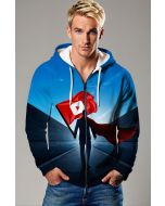 Visionary Path Zip‑Up Hoodie – Dynamic Blue & Red Design