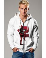 White Deadpool 2 Zip‑Up Hoodie – Fun Red Character Design