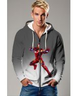 Gray & White Iron Man Zip‑Up Hoodie – Dynamic Hero Graphic