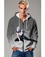 Gray & White Spider‑Gwen Zip‑Up Hoodie – Sleek Hero Vibes
