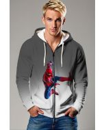 Gray & White Spider‑Man Zip‑Up Hoodie – Sleek Hero Vibes