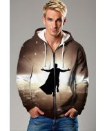 Brown Heroic Silhouette Zip‑Up Hoodie – Versatile Urban Flight