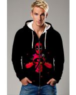 Black Deadpool Heart Hands Zip‑Up Hoodie – Versatile Comic Style