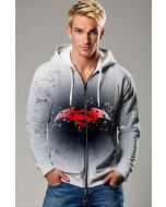 Light Gray Superman vs Batman Zip‑Up Hoodie – Edgy Hero Comfort