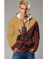 Deadpool Two‑Tone Zip‑Up Hoodie – Brown & Maroon Comic Edge