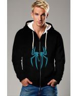 Neon Blue Spider Graphic Zip‑Up Hoodie – Sleek Black Design