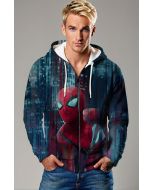 Dark Blue Tech‑City Spider Zip‑Up Hoodie