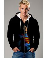 Black Superman Graphic Zip‑Up Hoodie