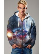 Dark Blue Superman Battle Graphic Zip‑Up Hoodie