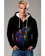 Black Superman vs Batman Battle Graphic Zip‑Up Hoodie