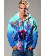 Bright Blue Urban Spider Graphic Zip‑Up Hoodie
