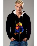 Black Fiery Superman Graphic Zip‑Up Hoodie