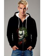Black Joker Portrait Zip‑Up Hoodie