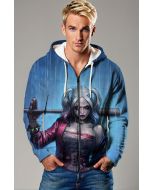 Blue Harley Quinn Street Style Zip‑Up Hoodie
