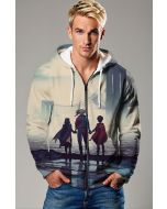 Beige Hero Trio Scenic Zip‑Up Hoodie