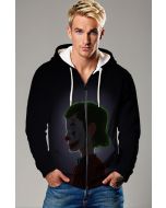 Black Joker Profile Art Zip‑Up Hoodie