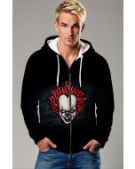 Black Horror Clown Zip‑Up Hoodie – Creepy Flame Hair Style