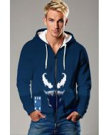 Deep Blue Venom Face Zip-Up Hoodie – Sinister Style Meets Comfort
