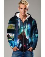 Deep Blue Cyberpunk Black Widow Zip-Up Hoodie
