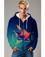 Blue to Teal Gradient Zip Hoodie – 3D Prism Pop Graphic