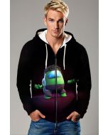 Green Alien Zip Hoodie – Cute Game-Inspired Graphic on Black