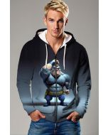 Navy Zip Hoodie – Flexing Cartoon Superhero in Blue Gradient