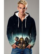 Black-Blue Zip Hoodie – Storm Scene with Wonder Woman, Batman & Superman