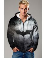 Black & Gray Zip Hoodie – Distressed Bat Symbol Aesthetic