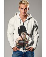 White Zip Hoodie – Afro Comic Warrior on Classic White