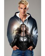 Black Silver Superwoman Zip Hoodie – Lifelike Hero in Monochrome Suit