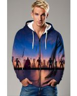 Dark Blue Avengers Sunset Skyline Graphic Zip‑Up Hoodie