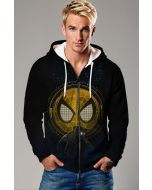Tech Spider Zip-Up Hoodie – Black Full-Zip with Gold Mask Circuit Design